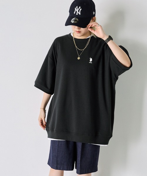 U.S. POLO ASSN.(ユーエスポロアッスン)の「U.S. POLO ASSN. / ユーエスポロアッスン 別注 ビッグシルエット ロゴ刺繍 プルオーバー半袖スウェット(Tシャツ/カットソー・メンズ・ネイビー/ベージュ/ホワイト/ブラック/オートミール/ピンク・S/M/L/XL)」の11枚目の写真