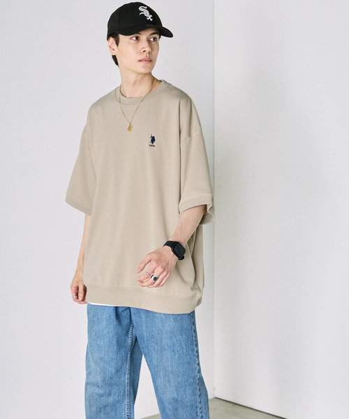 U.S. POLO ASSN.(ユーエスポロアッスン)の「U.S. POLO ASSN. / ユーエスポロアッスン 別注 ビッグシルエット ロゴ刺繍 プルオーバー半袖スウェット(Tシャツ/カットソー・メンズ・ネイビー/ベージュ/ホワイト/ブラック/オートミール/ピンク・S/M/L/XL)」の16枚目の写真