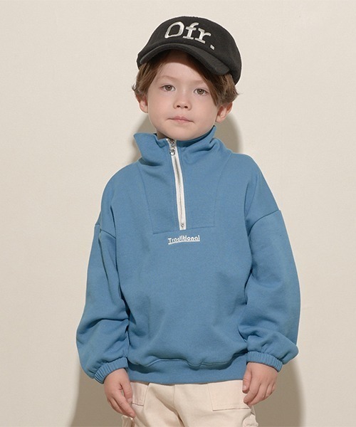 b・ROOM(ビールーム)の「【表コットン毛玉バイバイ】ハーフジップスウェット(スウェット・キッズ・オートミール/チャコール/ピンク/グレイッシュブルー/エメラルド・100cm/110cm/120cm/130cm/140cm/150cm)」の4枚目の写真