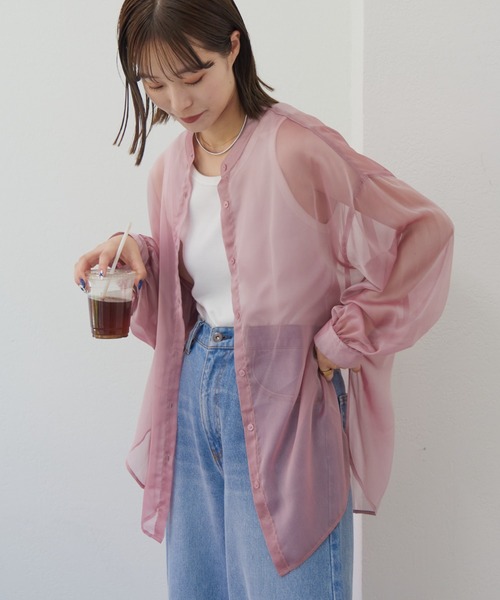 CIAOPANIC TYPY(チャオパニックティピー)の「【WEB限定】シャイニーボリュームスリーブシアーバンドカラーシャツ(シャツ/ブラウス・レディース・グレー/ブラック/ブラウン/ピンク/グリーン・ONE SIZE)」の5枚目の写真