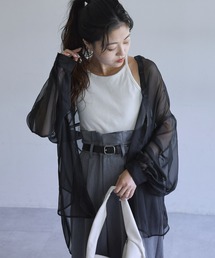 CIAOPANIC TYPY | 【ZOZOTOWN限定】シャイニーボリュームスリーブシアーバンドカラーシャツ(シャツ/ブラウス)