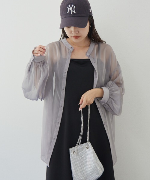 CIAOPANIC TYPY(チャオパニックティピー)の「【WEB限定】シャイニーボリュームスリーブシアーバンドカラーシャツ(シャツ/ブラウス・レディース・グレー/ブラック/ブラウン/ピンク/グリーン・ONE SIZE)」の15枚目の写真