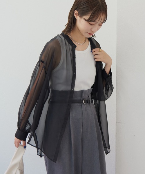 CIAOPANIC TYPY(チャオパニックティピー)の「【WEB限定】シャイニーボリュームスリーブシアーバンドカラーシャツ(シャツ/ブラウス・レディース・グレー/ブラック/ブラウン/ピンク/グリーン・ONE SIZE)」の8枚目の写真
