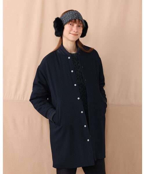 BEAMS BOY（ビームスボーイ）の「BEAMS BOY / ポリエステル バーシティ コート（ノーカラーコート・レディース・オリーブ/ネイビー・FREE）」の19枚目の写真