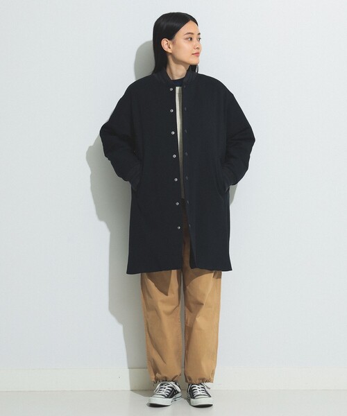 BEAMS BOY（ビームスボーイ）の「BEAMS BOY / ポリエステル バーシティ コート（ノーカラーコート・レディース・オリーブ/ネイビー・FREE）」の21枚目の写真