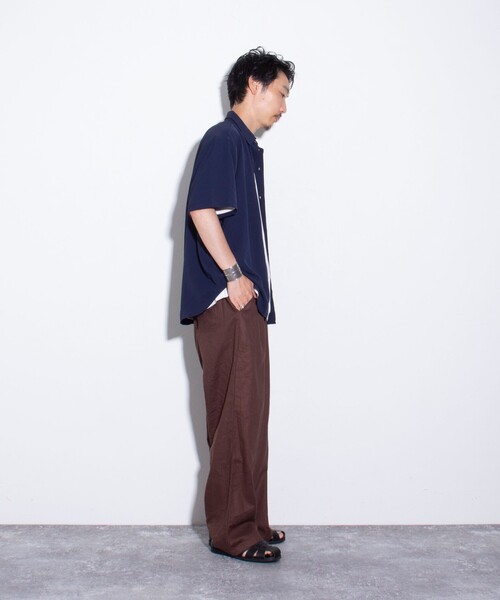 GLOSTER（グロスター）の「【GLOSTER/グロスター】ドレープ半袖シャツ オーバーサイズシャツ レギュラーカラー（シャツ/ブラウス・メンズ・チャコールグレー/アイボリー/ネイビー・S/M/L）」の9枚目の写真