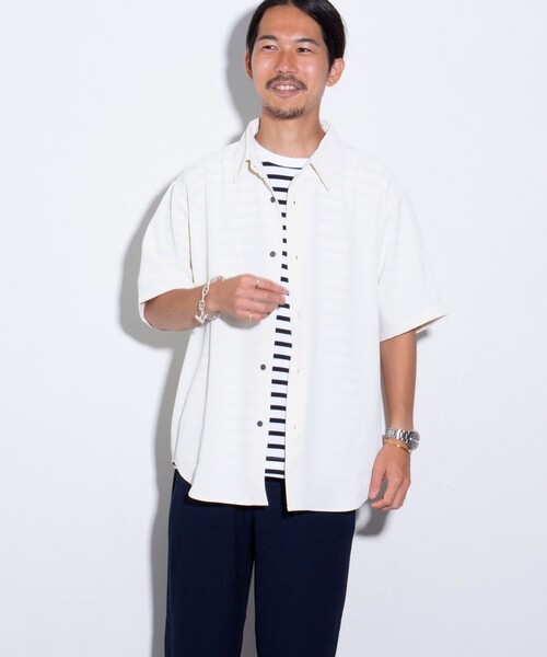 GLOSTER（グロスター）の「【GLOSTER/グロスター】ドレープ半袖シャツ オーバーサイズシャツ レギュラーカラー（シャツ/ブラウス・メンズ・チャコールグレー/アイボリー/ネイビー・S/M/L）」の15枚目の写真