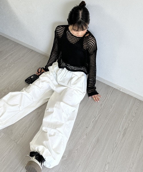 Silly(シリー)の「【アンサンブル】ざっくり編みがかわいい!メッシュニットプルオーバー&キャミソール(ニット/セーター・レディース・オレンジ/ブラウン/ホワイト/ライトブルー/ブラック/ブルー・FREE)」の20枚目の写真