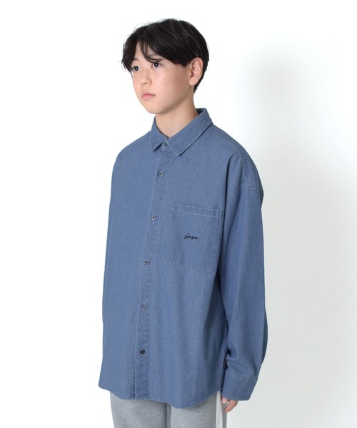 GLAZOS(グラソス)の「デニム・ポケット刺繍長袖シャツ(シャツ/ブラウス・キッズ・ブルー/インディゴブルー・140cm/150cm/160cm/170cm)」の5枚目の写真
