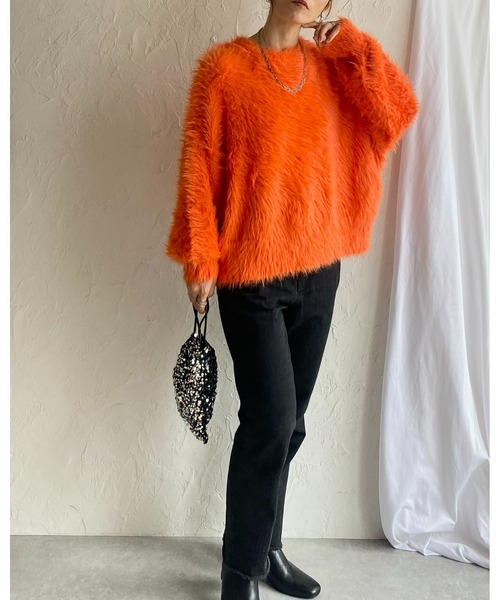 She's Closet（シーズクローゼット）の「ボリュームスリーブショート丈フェザーヤーンシャギーニット（ニット/セーター・レディース・チャコールグレー/アイボリー/オレンジ/レッド/グレー・FREE）」の12枚目の写真