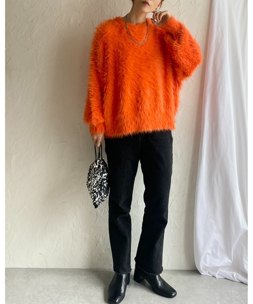 She's Closet（シーズクローゼット）の「ボリュームスリーブショート丈フェザーヤーンシャギーニット（ニット/セーター・レディース・チャコールグレー/アイボリー/オレンジ/レッド/グレー・FREE）」の21枚目の写真