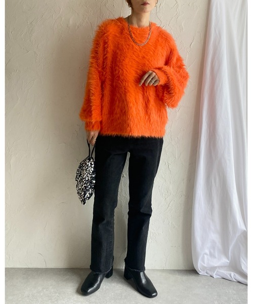 She's Closet（シーズクローゼット）の「ボリュームスリーブショート丈フェザーヤーンシャギーニット（ニット/セーター・レディース・チャコールグレー/アイボリー/オレンジ/レッド/グレー・FREE）」の22枚目の写真