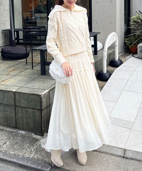 MAJESTIC LEGON（マジェスティックレゴン）の「ケーブルジップニット（ニット/セーター・レディース・チャコールグレー/ブルー/アイボリー/ダークグレー・MEDIUM）」の5枚目の写真