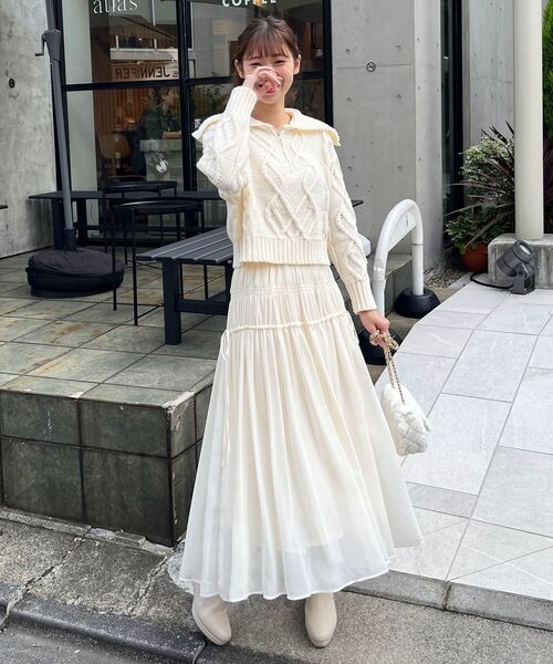 MAJESTIC LEGON（マジェスティックレゴン）の「ケーブルジップニット（ニット/セーター・レディース・チャコールグレー/ブルー/アイボリー/ダークグレー・MEDIUM）」の6枚目の写真