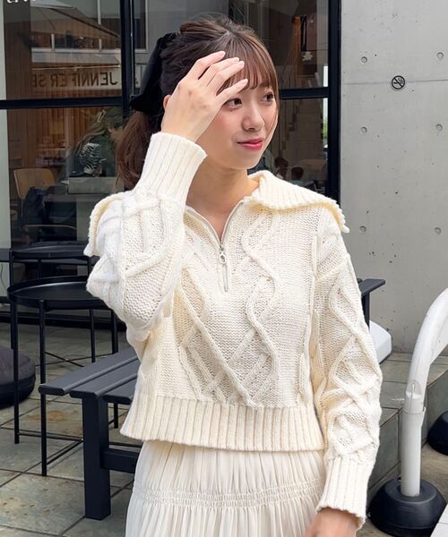 MAJESTIC LEGON（マジェスティックレゴン）の「ケーブルジップニット（ニット/セーター・レディース・チャコールグレー/ブルー/アイボリー/ダークグレー・MEDIUM）」の11枚目の写真