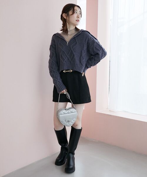 MAJESTIC LEGON（マジェスティックレゴン）の「ケーブルジップニット（ニット/セーター・レディース・チャコールグレー/ブルー/アイボリー/ダークグレー・MEDIUM）」の14枚目の写真