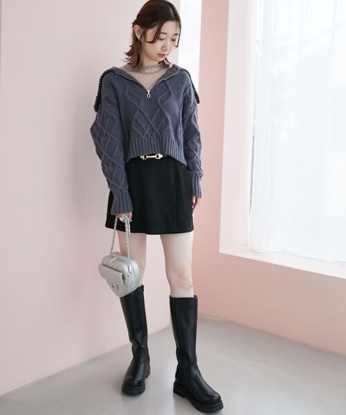 MAJESTIC LEGON（マジェスティックレゴン）の「ケーブルジップニット（ニット/セーター・レディース・チャコールグレー/ブルー/アイボリー/ダークグレー・MEDIUM）」の15枚目の写真