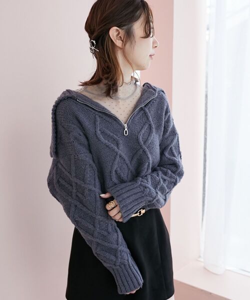 MAJESTIC LEGON（マジェスティックレゴン）の「ケーブルジップニット（ニット/セーター・レディース・チャコールグレー/ブルー/アイボリー/ダークグレー・MEDIUM）」の16枚目の写真