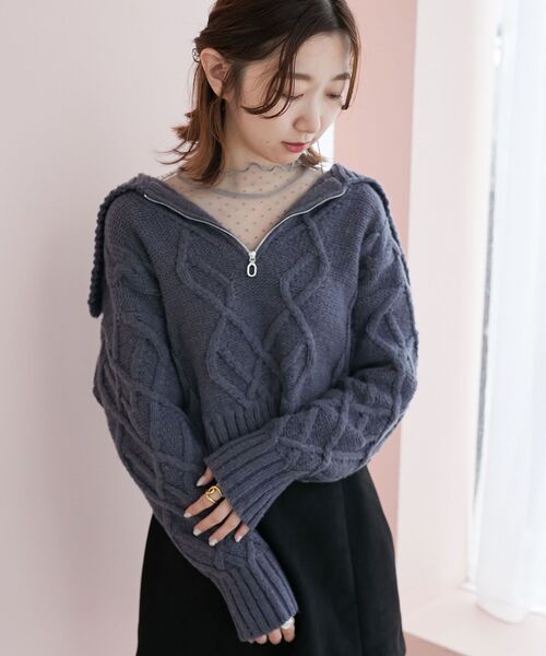 MAJESTIC LEGON（マジェスティックレゴン）の「ケーブルジップニット（ニット/セーター・レディース・チャコールグレー/ブルー/アイボリー/ダークグレー・MEDIUM）」の17枚目の写真