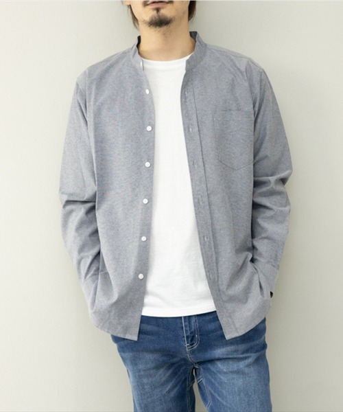 STYLEBLOCK（スタイルブロック）の「オックスバンドカラー長袖シャツ（シャツ/ブラウス・メンズ・ネイビー/ホワイト/ライトグレー・M/L/LL）」の3枚目の写真