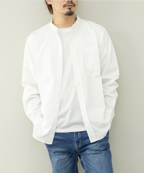 STYLEBLOCK（スタイルブロック）の「オックスバンドカラー長袖シャツ（シャツ/ブラウス・メンズ・ネイビー/ホワイト/ライトグレー・M/L/LL）」の2枚目の写真