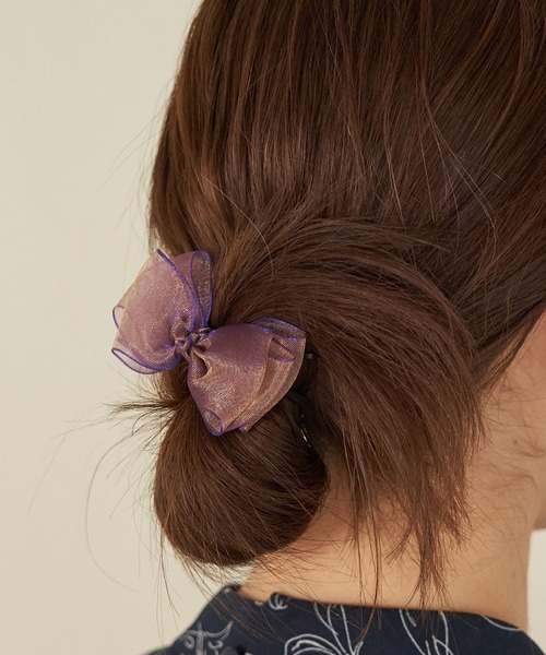 ROPE' PICNIC（ロペピクニック）の「オーガンジーラメリボンポニー（ヘアゴム・レディース・ダークパープル/ピンク系その他2/ブルー系その他・FREE）」の2枚目の写真