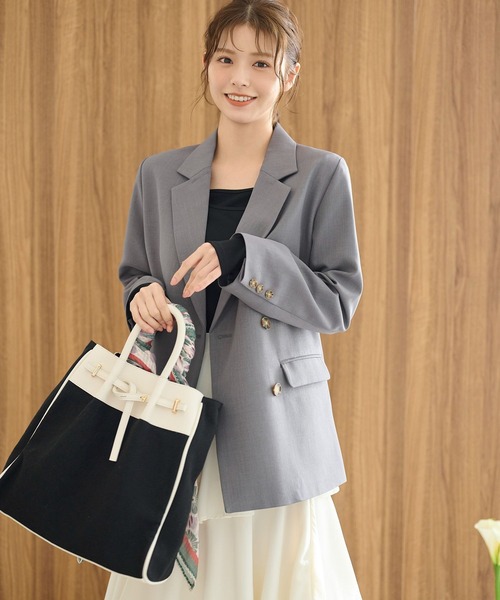 mysty woman(ミスティウーマン)の「レザー×キャンバスBAG 102096(トートバッグ・レディース・ブラック系その他/ブラック/オフホワイト/ブラック系その他2・FREE)」の1枚目の写真