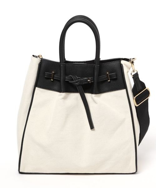 mysty woman(ミスティウーマン)の「レザー×キャンバスBAG 102096(トートバッグ・レディース・ブラック系その他/ブラック/オフホワイト/ブラック系その他2・FREE)」の9枚目の写真