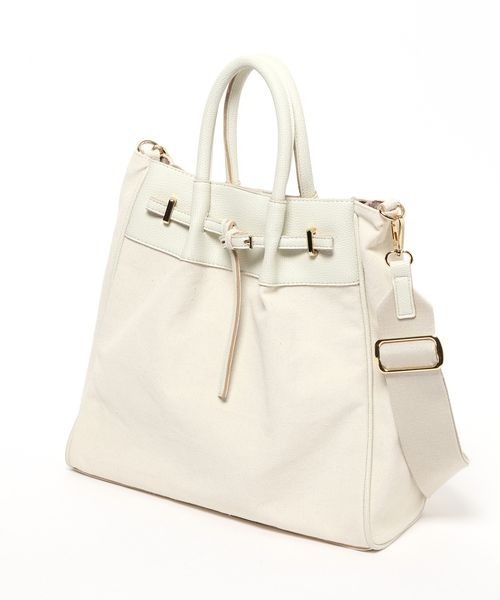 mysty woman(ミスティウーマン)の「レザー×キャンバスBAG 102096(トートバッグ・レディース・ブラック系その他/ブラック/オフホワイト/ブラック系その他2・FREE)」の6枚目の写真