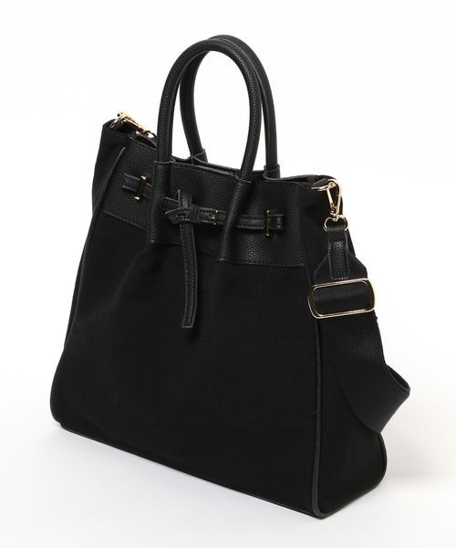 mysty woman(ミスティウーマン)の「レザー×キャンバスBAG 102096(トートバッグ・レディース・ブラック系その他/ブラック/オフホワイト/ブラック系その他2・FREE)」の7枚目の写真