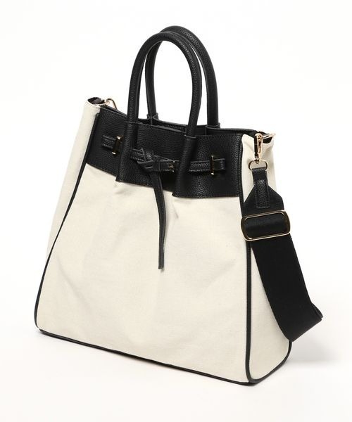 mysty woman(ミスティウーマン)の「レザー×キャンバスBAG 102096(トートバッグ・レディース・ブラック系その他/ブラック/オフホワイト/ブラック系その他2・FREE)」の8枚目の写真