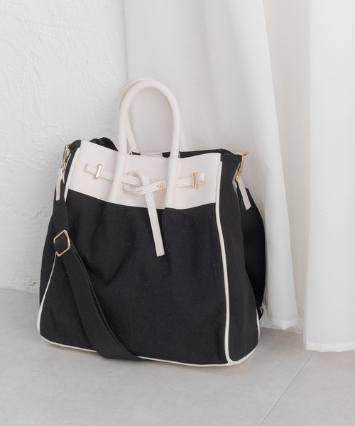 mysty woman(ミスティウーマン)の「レザー×キャンバスBAG 102096(トートバッグ・レディース・ブラック系その他/ブラック/オフホワイト/ブラック系その他2・FREE)」の22枚目の写真