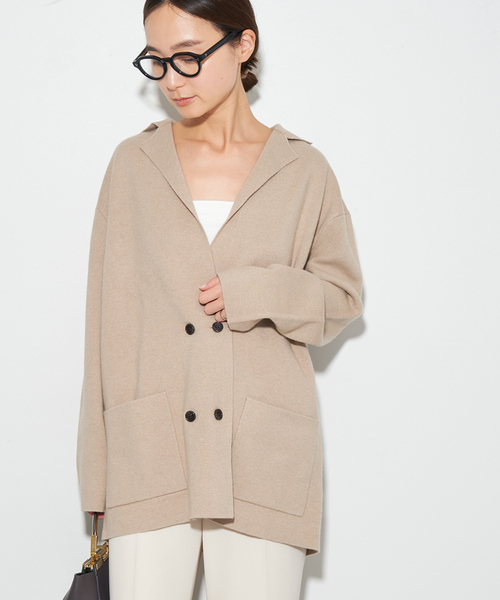 Plageプラージュ ミラノリブニットジャケット ダブル カシミヤ混 23AW プラージュ Plage ミラノリブニットジャケット ダブル テーラード