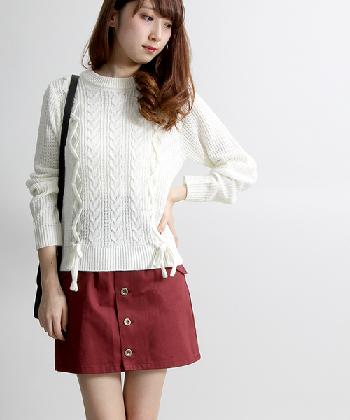 WEGO（ウィゴー）の「WEGO/前ボタンミニスカート（スカート・レディース・カーキ/インディゴブルー/レッド/ベージュ・FREE）」の4枚目の写真