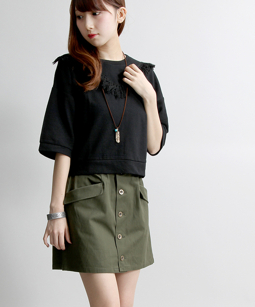 WEGO（ウィゴー）の「WEGO/前ボタンミニスカート（スカート・レディース・カーキ/インディゴブルー/レッド/ベージュ・FREE）」の2枚目の写真