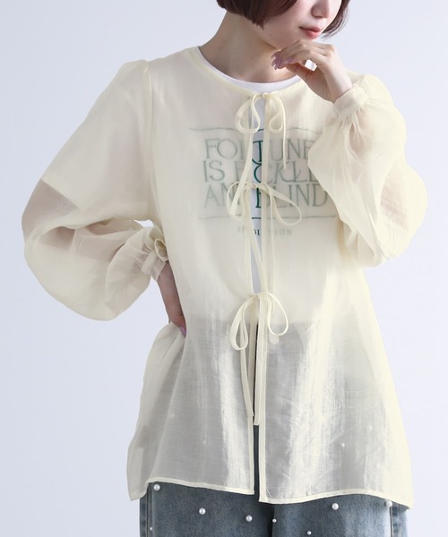 n'OrLABEL(ノアールレーベル)の「『前後2WAYリボンシアーブラウス』(シャツ/ブラウス・レディース・ライトグレー/ブラック/アイボリー・2/1)」の14枚目の写真