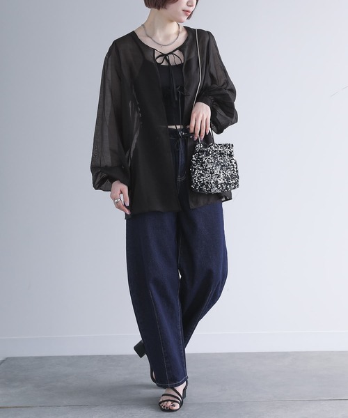 n'OrLABEL(ノアールレーベル)の「『前後2WAYリボンシアーブラウス』(シャツ/ブラウス・レディース・ライトグレー/ブラック/アイボリー・2/1)」の10枚目の写真