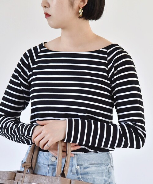 quaranciel（カランシエル）の「quaranciel:〈洗濯機可能〉ラウンドネック ボーダー カットソー（Tシャツ/カットソー・レディース・ブルー/ブラック/オフホワイト・ONE SIZE）」の13枚目の写真