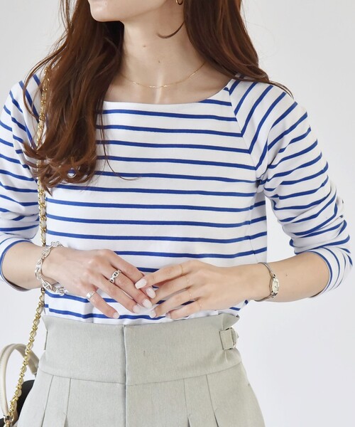 quaranciel（カランシエル）の「quaranciel:〈洗濯機可能〉ラウンドネック ボーダー カットソー（Tシャツ/カットソー・レディース・ブルー/ブラック/オフホワイト・ONE SIZE）」の19枚目の写真