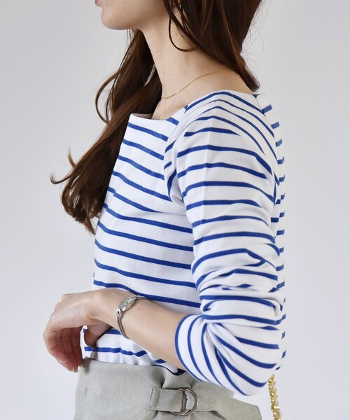 quaranciel（カランシエル）の「quaranciel:〈洗濯機可能〉ラウンドネック ボーダー カットソー（Tシャツ/カットソー・レディース・ブルー/ブラック/オフホワイト・ONE SIZE）」の20枚目の写真