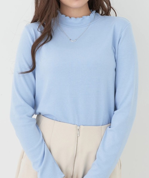 earth music&ecology（アースミュージックアンドエコロジー）の「テレコリブメローハイネックインナー（インナーウェア/肌着・レディース・オフホワイト/ライトグレー/ライトイエロー/コーラル/ライラック/サックスブルー・FREE）」の4枚目の写真