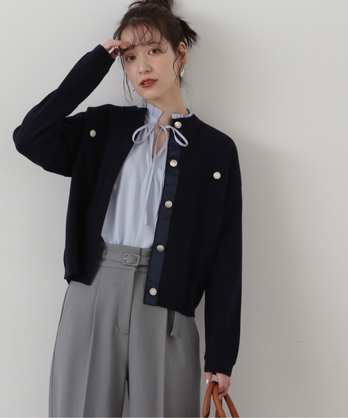 N.（N. Natural Beauty Basic）（エヌエヌナチュラルビューティーベーシック）の「◆総針ニットブルゾン（カーディガン/ボレロ・レディース・グリーン/オフホワイト/ネイビー・MEDIUM）」の9枚目の写真