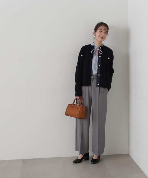 N.（N. Natural Beauty Basic）（エヌエヌナチュラルビューティーベーシック）の「◆総針ニットブルゾン（カーディガン/ボレロ・レディース・グリーン/オフホワイト/ネイビー・MEDIUM）」の10枚目の写真