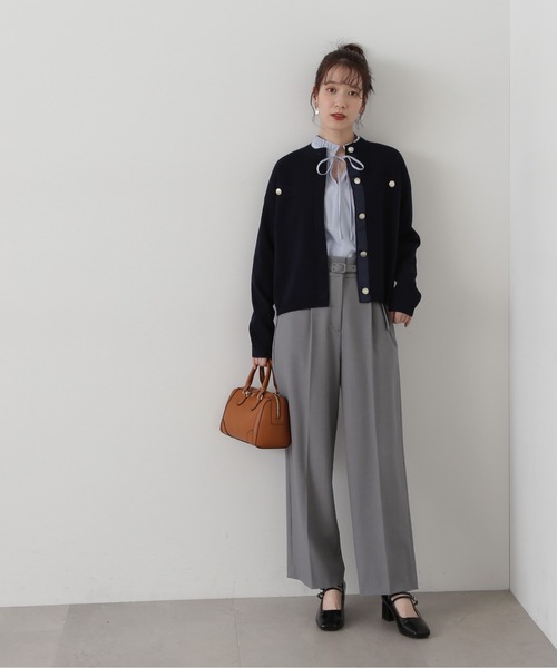 N.（N. Natural Beauty Basic）（エヌエヌナチュラルビューティーベーシック）の「◆総針ニットブルゾン（カーディガン/ボレロ・レディース・グリーン/オフホワイト/ネイビー・MEDIUM）」の11枚目の写真