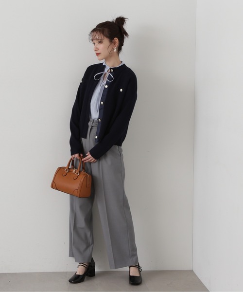 N.（N. Natural Beauty Basic）（エヌエヌナチュラルビューティーベーシック）の「◆総針ニットブルゾン（カーディガン/ボレロ・レディース・グリーン/オフホワイト/ネイビー・MEDIUM）」の12枚目の写真