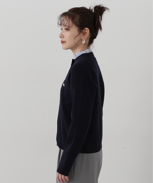 N.（N. Natural Beauty Basic）（エヌエヌナチュラルビューティーベーシック）の「◆総針ニットブルゾン（カーディガン/ボレロ・レディース・グリーン/オフホワイト/ネイビー・MEDIUM）」の16枚目の写真