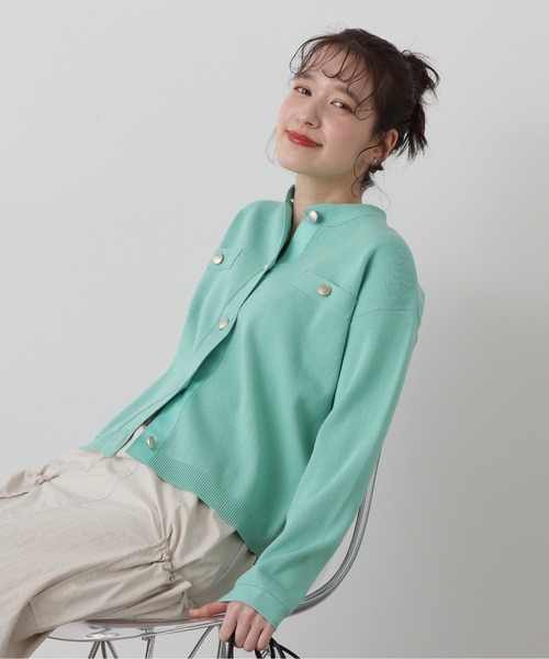 N.（N. Natural Beauty Basic）（エヌエヌナチュラルビューティーベーシック）の「◆総針ニットブルゾン（カーディガン/ボレロ・レディース・グリーン/オフホワイト/ネイビー・MEDIUM）」の22枚目の写真