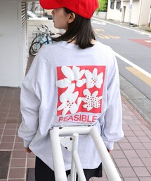 前後ロゴ入りフラワープリント長袖Tシャツ
