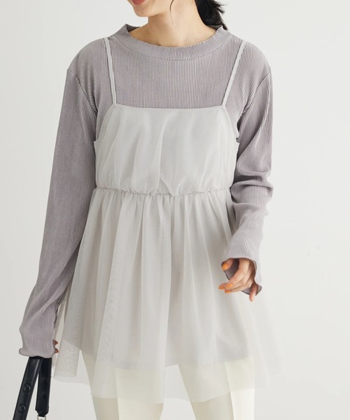 Green　Parks（グリーンパークス）の「チュールキャミビスチェ（ベスト・レディース・ブラック/グレイッシュベージュ/ホワイト系その他2・FREE）」の3枚目の写真