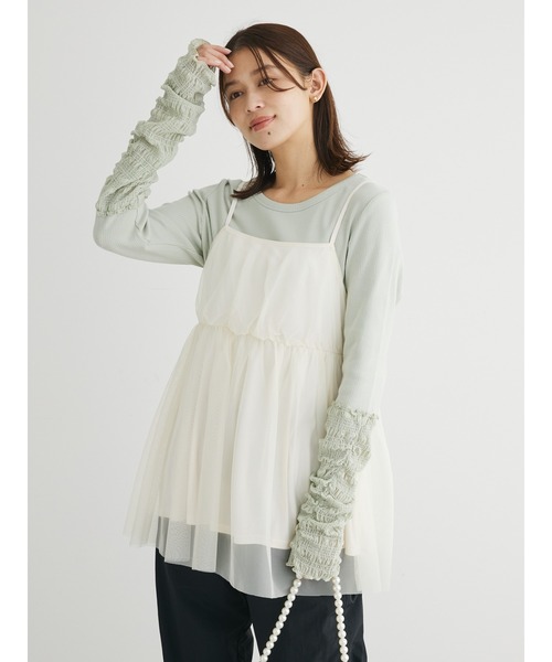 Green　Parks（グリーンパークス）の「チュールキャミビスチェ（ベスト・レディース・ブラック/グレイッシュベージュ/ホワイト系その他2・FREE）」の4枚目の写真